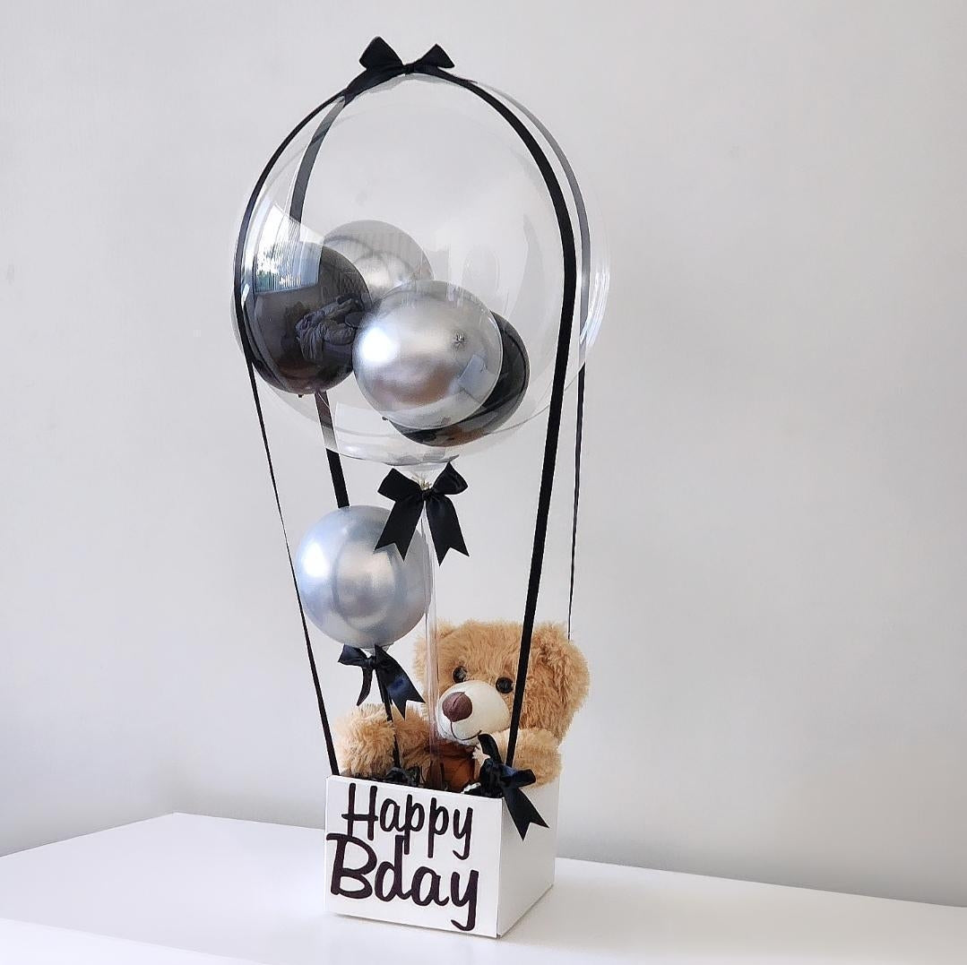 Birthday Bubble Balloon (black and silver)