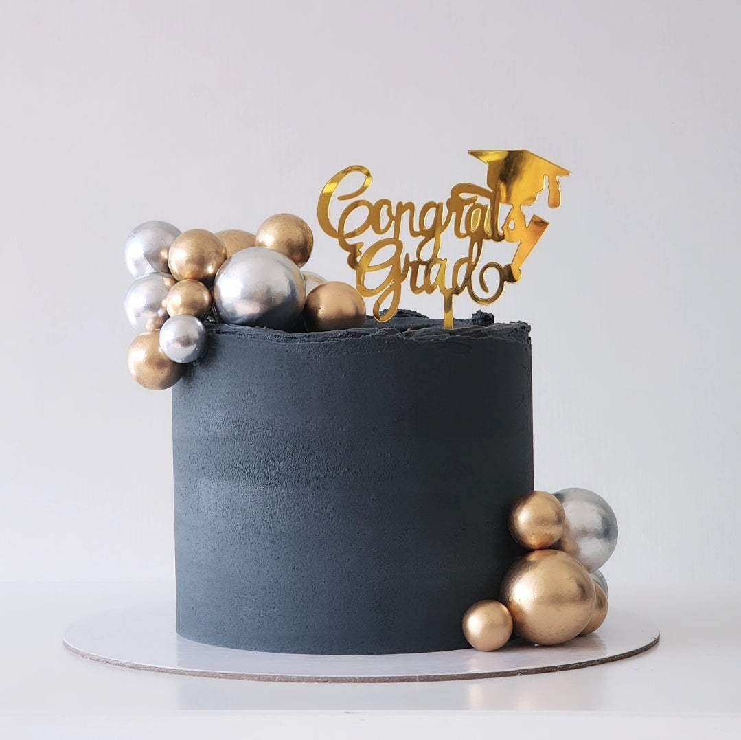 Black buttercream graduation cake with gold details Sydney next day delivery