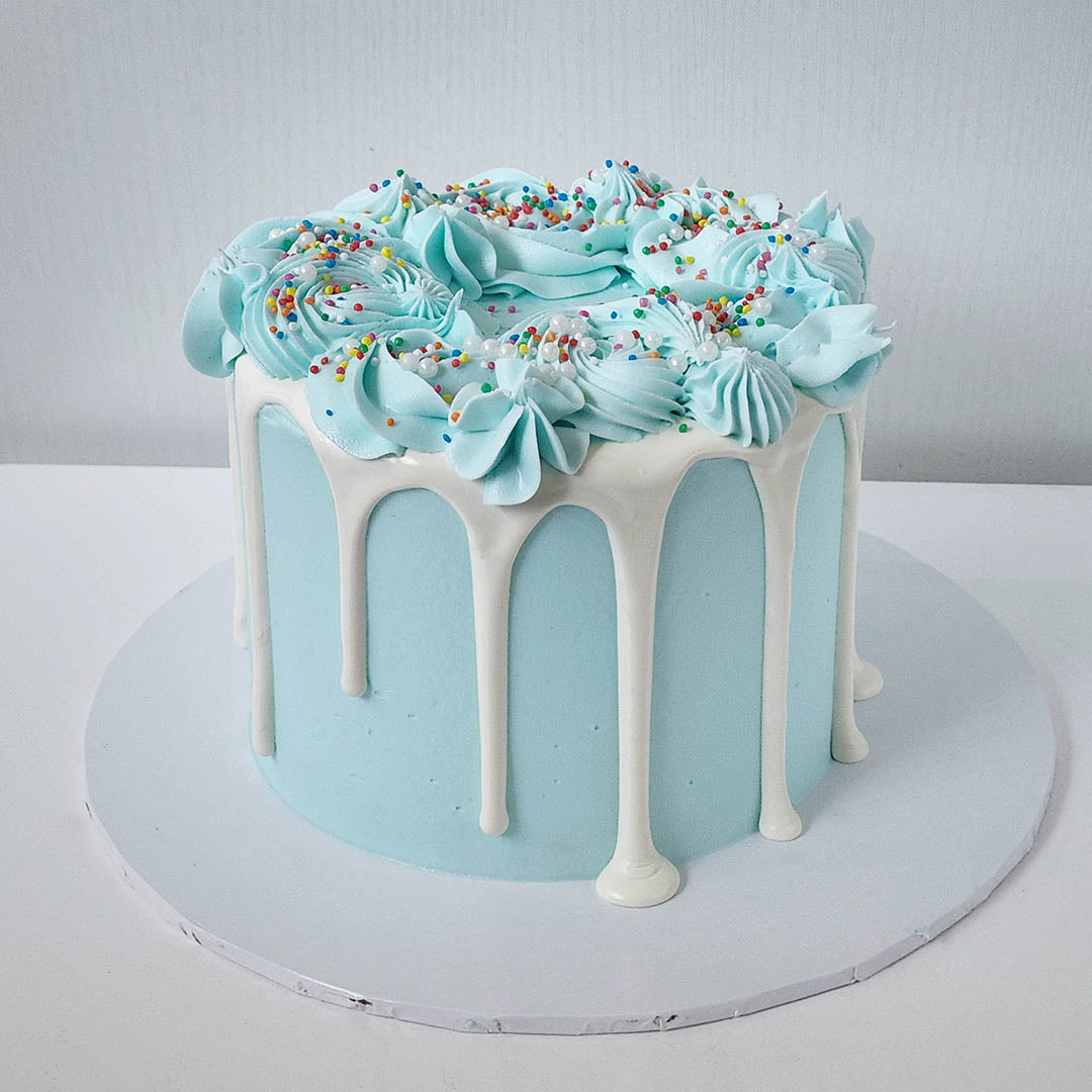 Bluebuttercream birthday cake with sprinkle details Sydney next day delivery