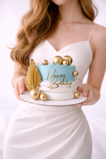  Blue and white birthday cake with gold decorations, Sydney 