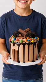 Chocolate bithday cake with chocolate decorations and chocolate drip, sydney 