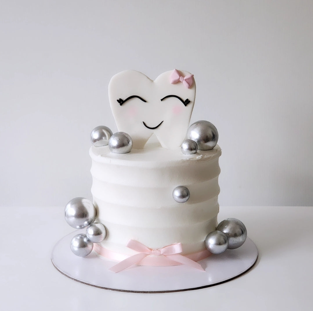  buttercream first tooth birthday cake with silver details Sydney next day delivery