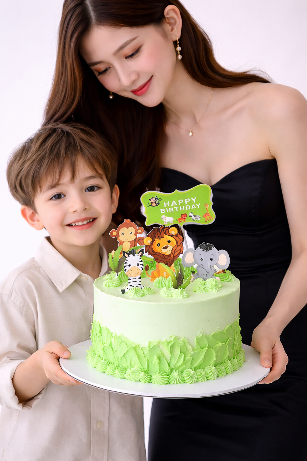 green birthday cake with animal toppers Sydney 