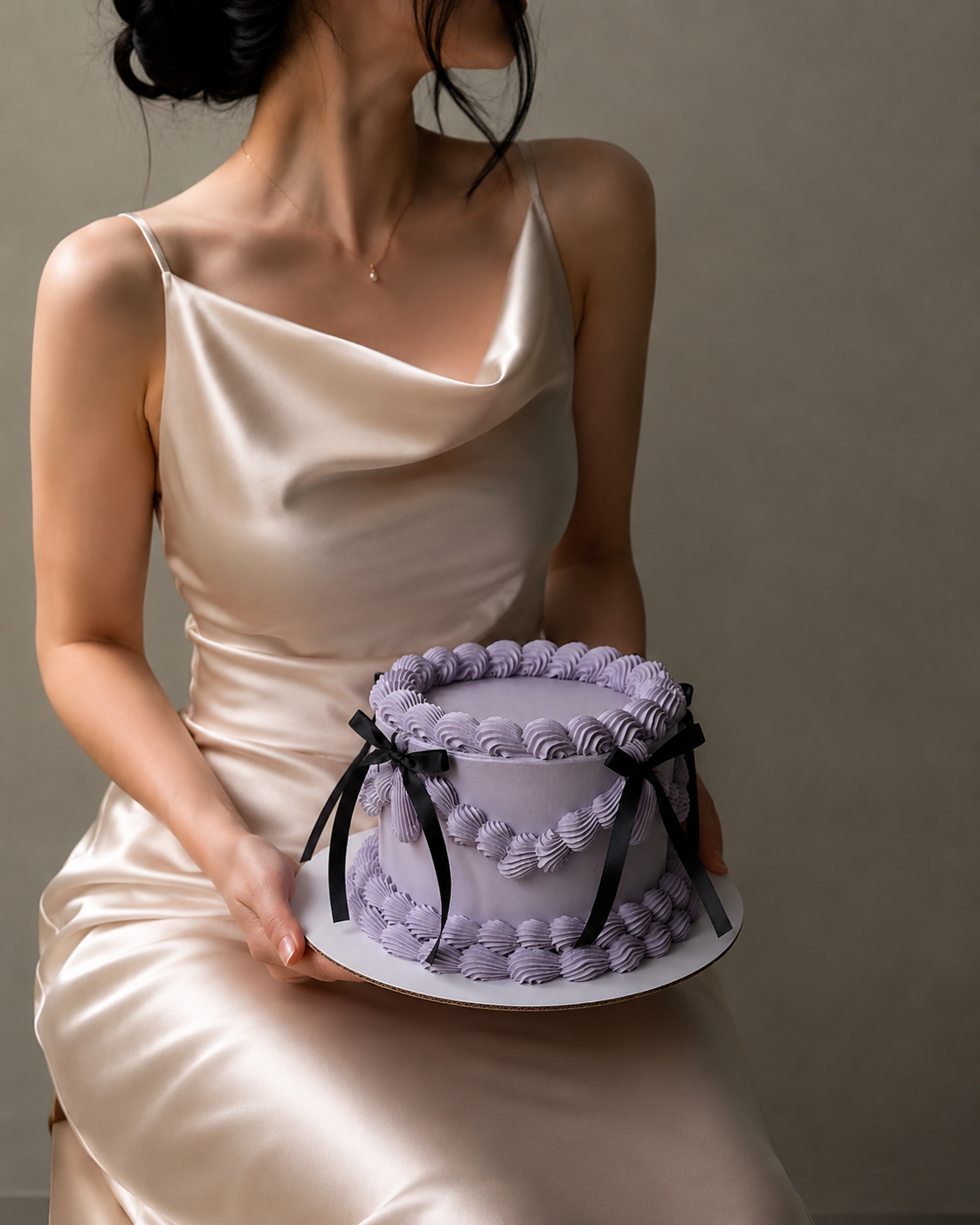 Vintage lilac purple cake with black ribbons Sydney