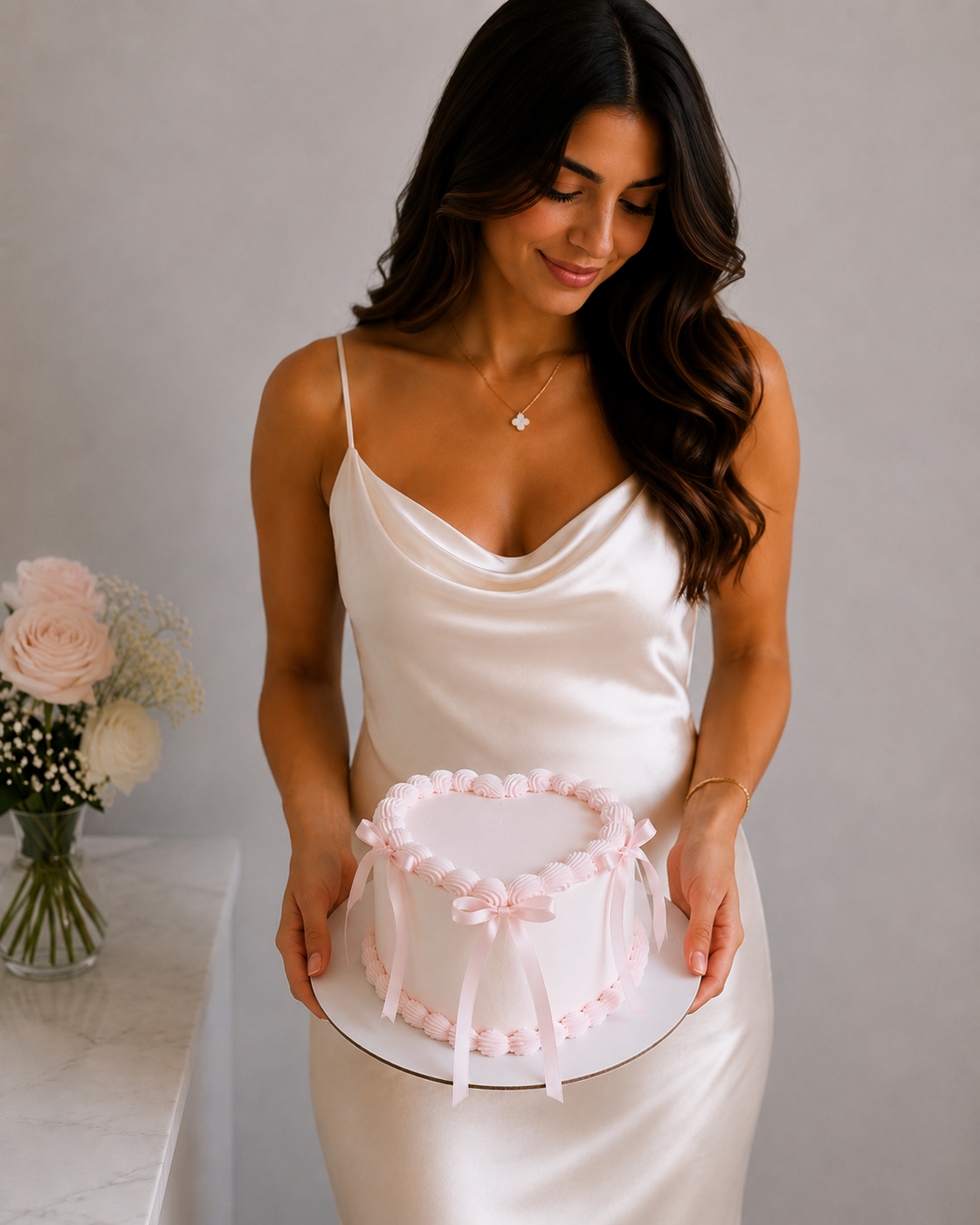 Pink heart cake with pink bows Sydney delivery 