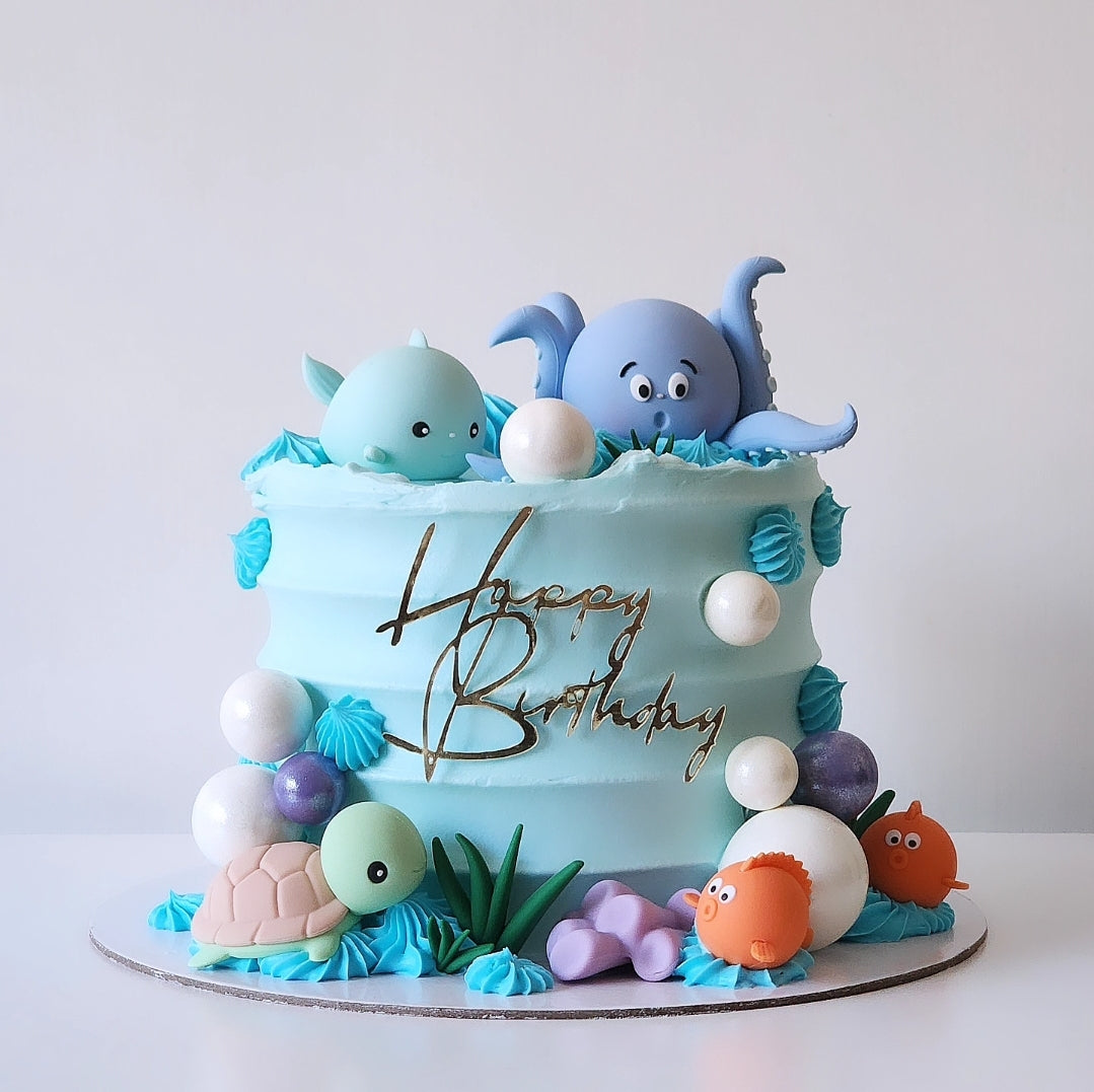 Under the sea buttercream birthday cake with ocean details Sydney next day delivery