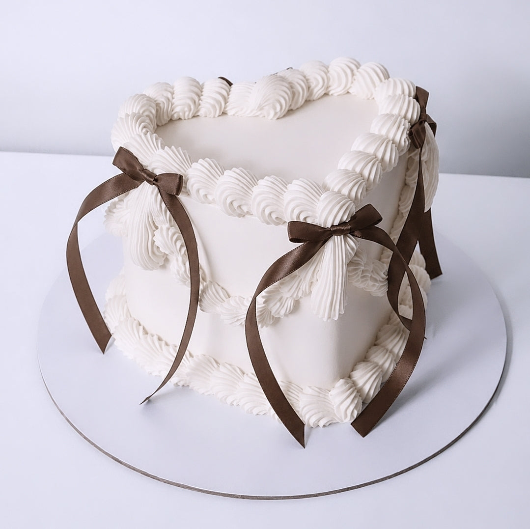  Vintage Ivory Heart Cake with Brown Satin Ribbons, sydney