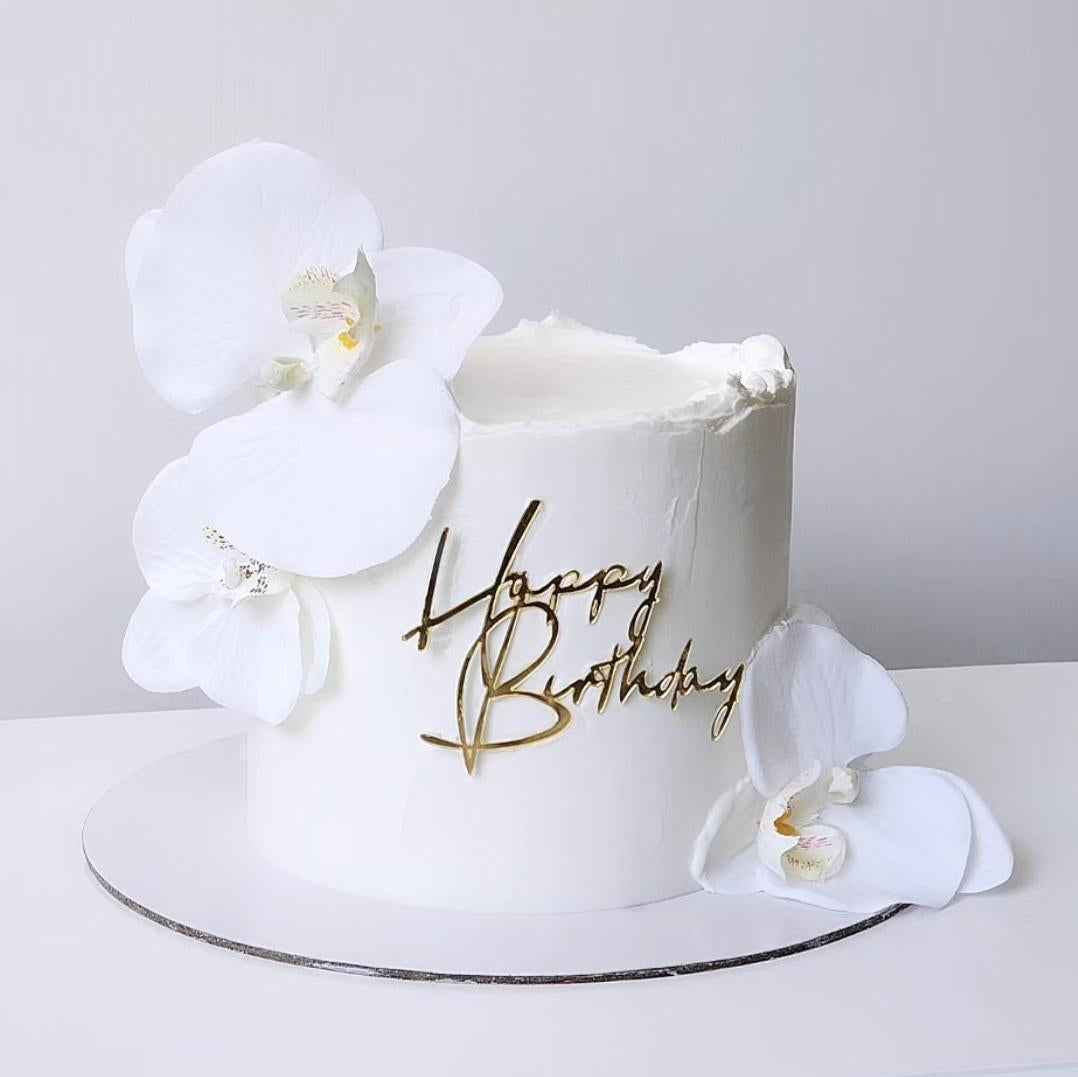 Whitebuttercream birthday cake with gold cake topper and textures details Sydney next day delivery