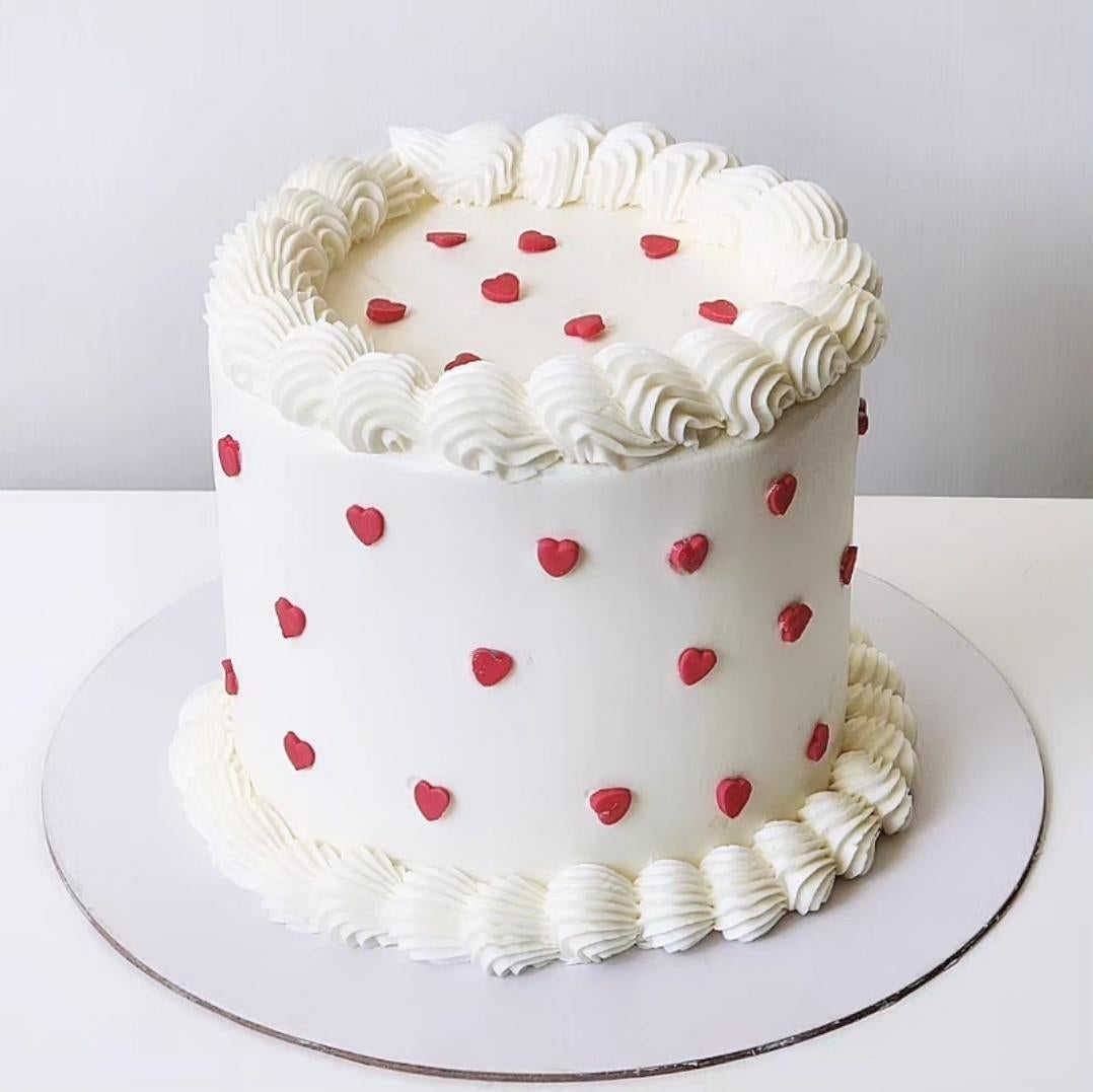 White buttercream birthday cake with heart red details Sydney next day delivery