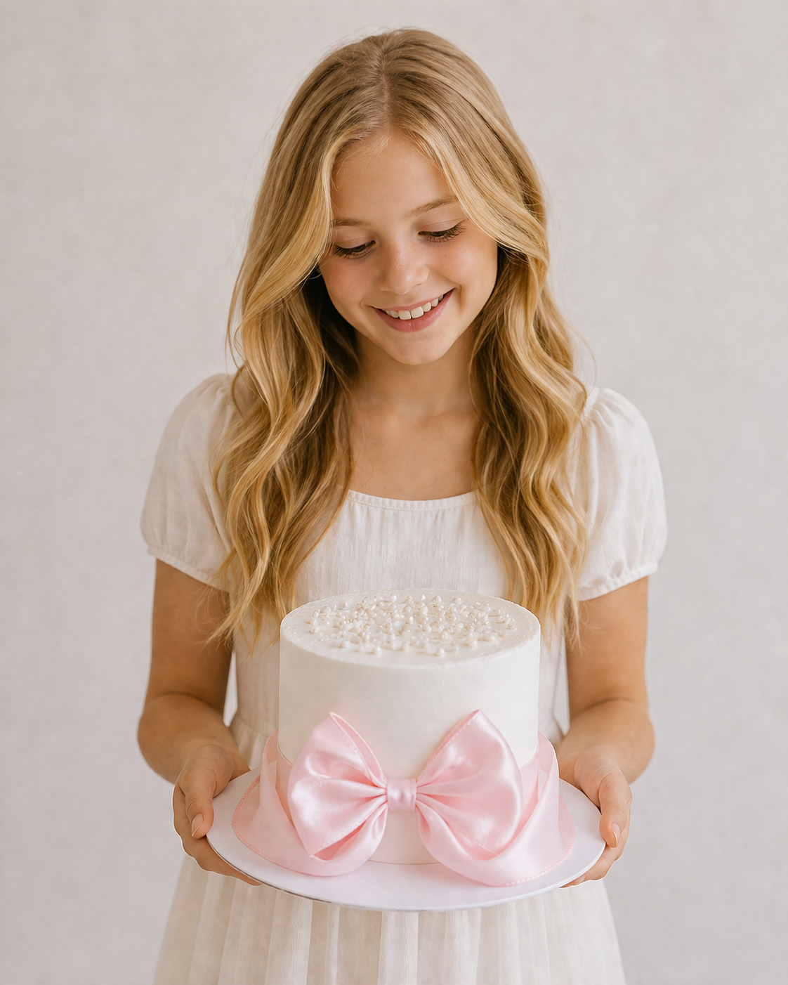 white cake with a pink bow sydney