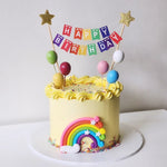 Yellow buttercream birthday cake with a rainbow and colourful details Sydney next day delivery
