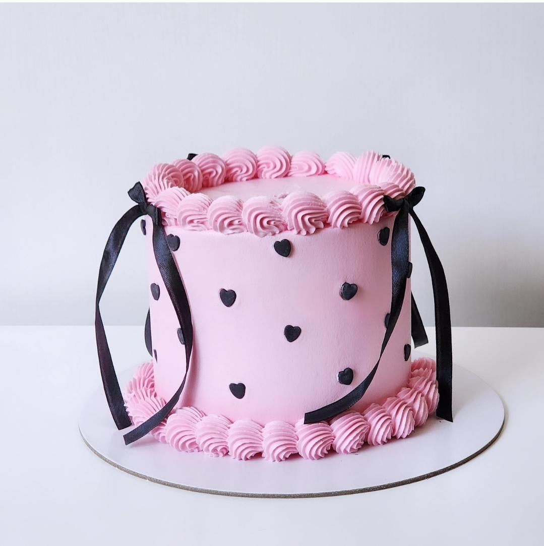 Pink buttercream birthday cake with black heart details Sydney next day delivery