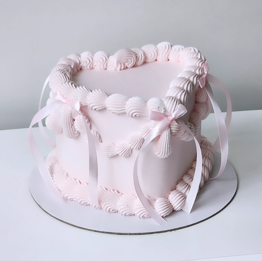 Pink buttercream heart birthday cake with heart details Sydney next day delivery