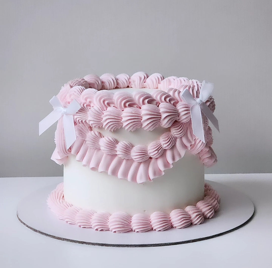 White buttercream birthday cake with pink details Sydney next day delivery